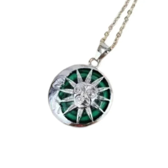 Malachite Sun and Moon Pendant Necklace - Picture 2 of 8